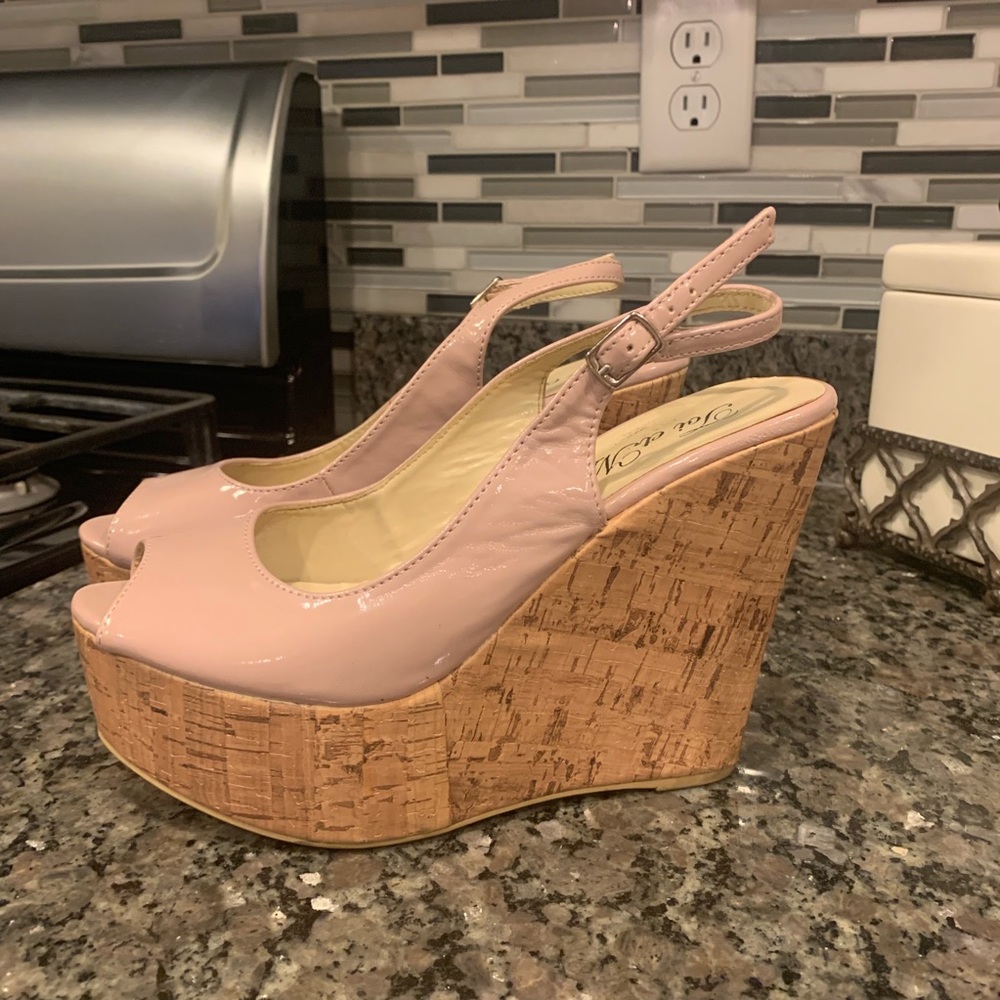 Blush nude cork wedges